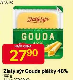 Zlatý sýr Gouda plátky 48% 100 g