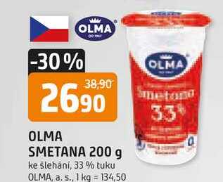 OLMA SMETANA 200 g ke šlehání, 33% tuku