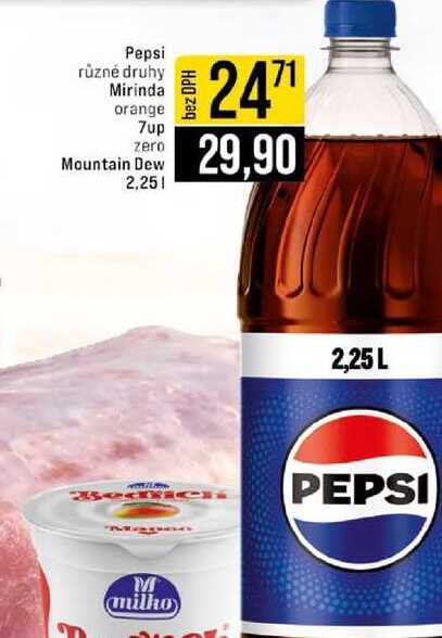 Pepsi různé druhy Mirinda orange 7up zero Mountain Dew 2,25l