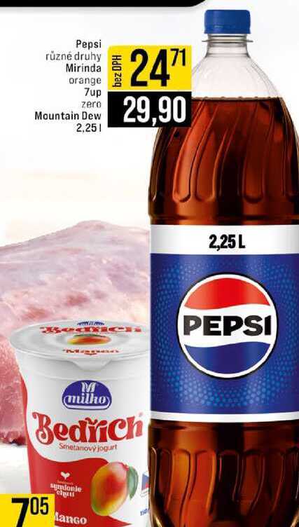 Pepsi různé druhy Mirinda orange 7up zero Mountain Dew 2,25l