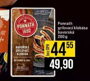 Ponnath grilovací klobása bavorskȧ 200 g 