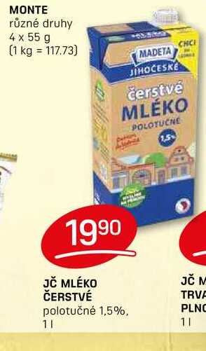 JČ MLÉKO ČERSTVÉ polotučné 1,5% 1l