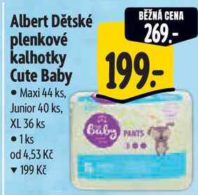 Albert Dětské plenkové kalhotky Cute Baby, Maxi 44 ks, Junior 40 ks, XL 36 ks 