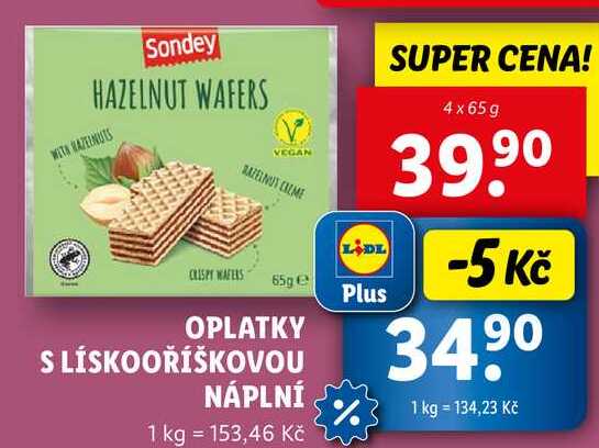 OPLATKY S LÍSKOOŘÍŠKOVOU NÁPLNÍ, 4x 65 g