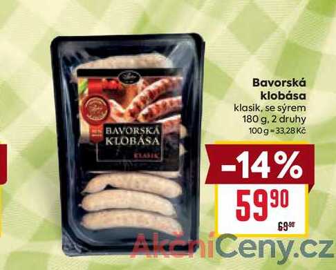 Bavorská klobása klasik, se sýrem 180 g