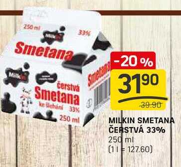 MILKIN SMETANA ČERSTVÁ 33% 250 ml 