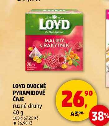 LOYD MALINY & RAKYTNÍK OVOCNÉ PYRAMIDOVÉ ČAJE různé druhy, 40 g  
