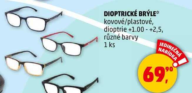 DIOPTRICKÉ BRÝLE kovové/plastové, dioptrie +1.00 +2,5, různé barvy, 1 ks