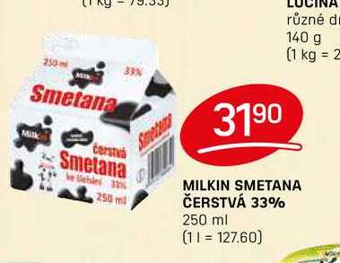 MILKIN SMETANA ČERSTVÁ 33% 250 ml 