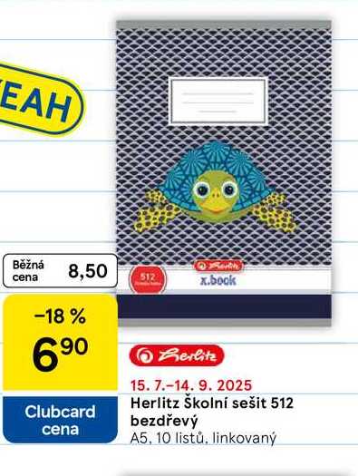 Herlitz Školní sešit 512 bezdřevý, A5, 10 listů, linkovaný 