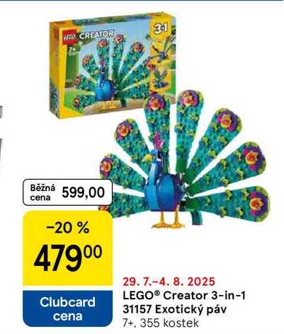 LEGO® Creator 3-in-1 31157 Exotický páv 7+, 355 kostek 