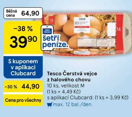Tesco Čerstvá vejce z halového chovu, 10 ks, velikost M  