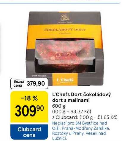 L'Chefs Dort čokoládový dort s malinami, 600 g  