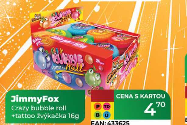 JimmyFox Crazy bubble roll +tattoo žvýkačka 16g 