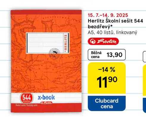 Herlitz Školní sešit 544 bezdřevý, A5. 40 listů, linkovaný 