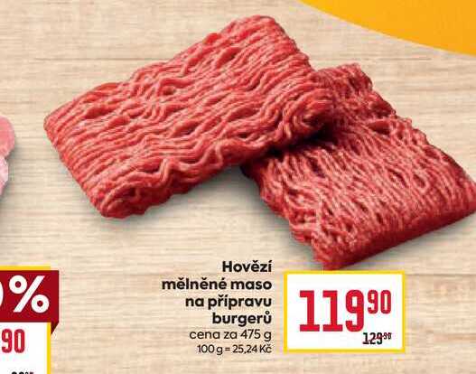 Hovězí mělněné maso na přípravu burgerů cena za 475 g 
