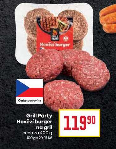 Grill Party Hovězí burger na gril cena za 400 g 