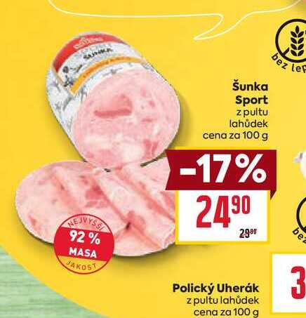 Šunka Sport z pultu lahůdek cena za 100g