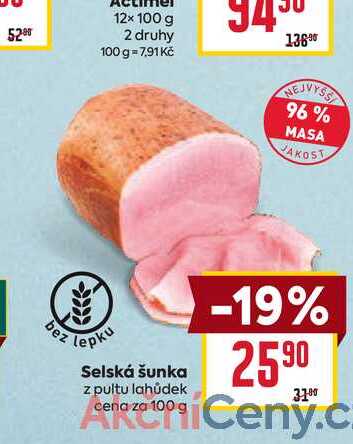 Selská šunka z pultu lahůdek cena za 100g