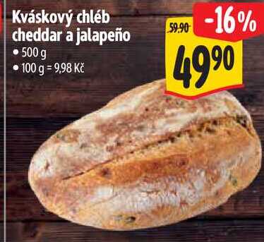 Kváskový chléb cheddar a jalapeño, 500 g 