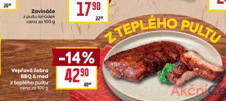 Vepřová žebra BBQ & med z teplého pultu cena za 100g