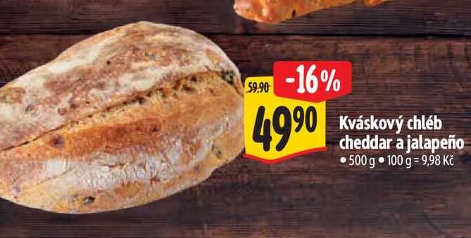  Kváskový chléb cheddar a jalapeño 500 g 