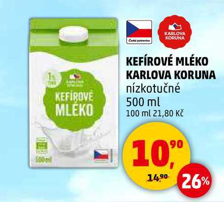 KEFÍROVÉ MLÉKO KARLOVA KORUNA nízkotučné, 500 ml  