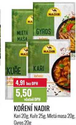 KOŘENÍ NADIR Kari 20g, Kuře 25g, Mletá masa 20g, Gyros 20g 