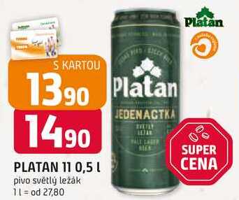 Platan 11% pivo světlý ležák 0,5l plechovka