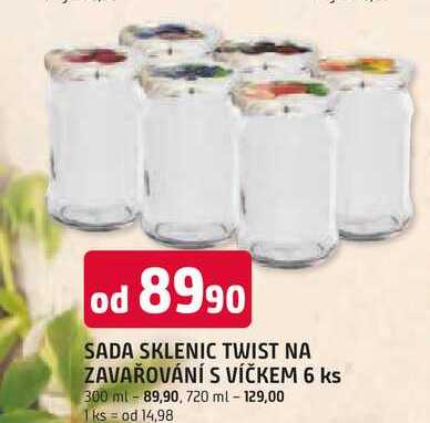 SADA SKLENIC TWIST NA ZAVAŘOVÁNÍ S VÍČKEM 6 ks 300 ml