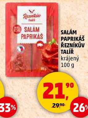 SALÁM PAPRIKÁŠ ŘEZNÍKŮV TALÍŘ krájený, 100 g  