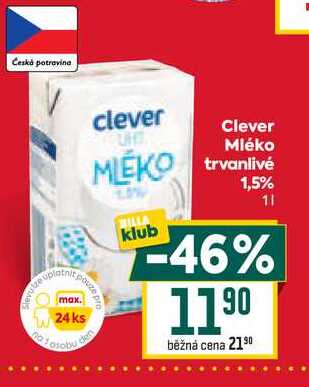 Clever Mléko trvanlivé  1,5% 1l