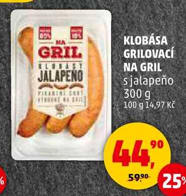 KLOBÁSA GRILOVACÍ NA GRIL s jalapeño, 300 g 