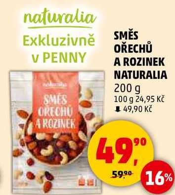 SMĚS OŘECHŮ A ROZINEK NATURALIA, 200 g  