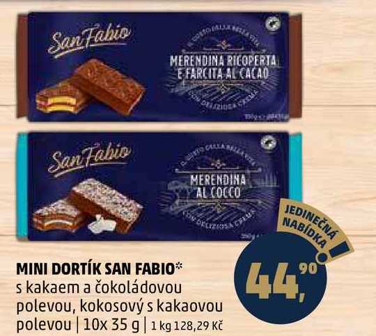 MINI DORTÍK SAN FABIO s kakaem a čokoládovou polevou, kokosový s kakaovou polevou, 10x 35 g 