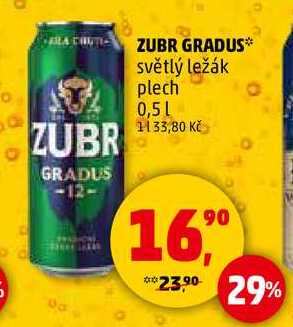 ZUBR GRADUS světlý ležák plech, 0,5 l