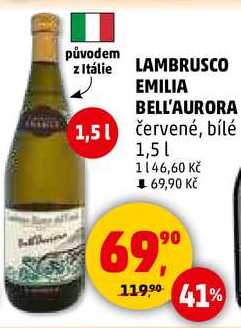 LAMBRUSCO EMILIA BELL'AURORA, bílé, 1,5 l
