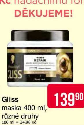 Gliss maska 400 ml, různé druhy 