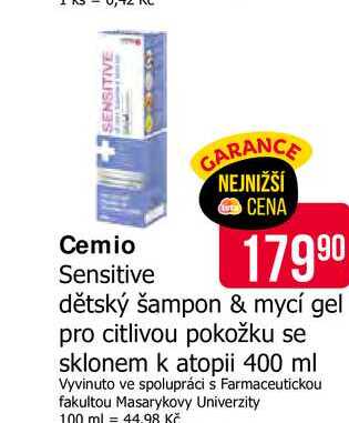 Cemio Sensitive dětský šampon & mycí gel pro citlivou pokožku se sklonem k atopii 400 ml 