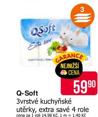 Q-Soft 3vrstvé kuchyňské utěrky, extra savé 4 role
