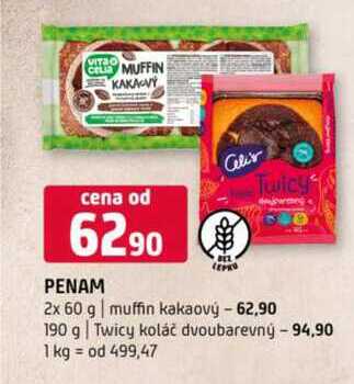 PENAM 2x 60 g muffin kakaový 190 g Twicy koláč dvoubarevný 