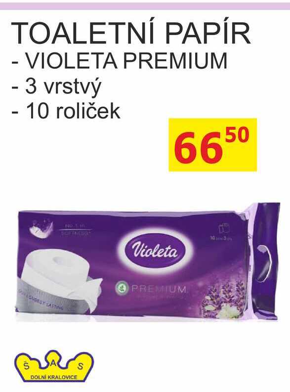 VIOLETA PREMIUM TOALETNÍ PAPÍR - 3 vrstvý - 10 roliček 