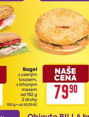 Bagel s uzeným lososem, s trhaným masem od 182 g 