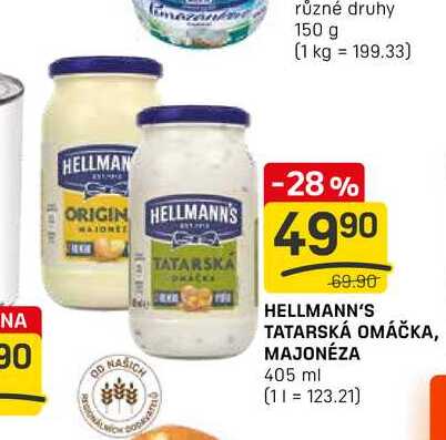 HELLMANN'S TATARSKÁ OMÁČKA, MAJONÉZA 405 ml