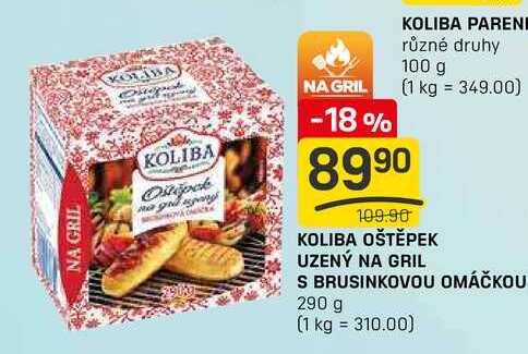 KOLIBA OŠTĚPEK UZENÝ NA GRIL S BRUSINKOVOU OMÁČKOU 290 g 
