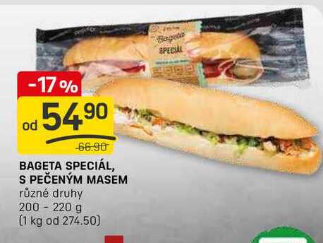 BAGETA SPECIÁL, S PEČENÝM MASEM různé druhy 200-220 g