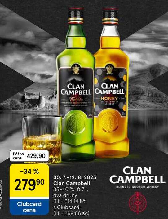Clan Campbell 35-40 %, 0,7 l, dva druhy 