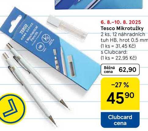 Tesco Mikrotužky, 2 ks. 12 náhradních tuh HB, hrot 0.5 mm  