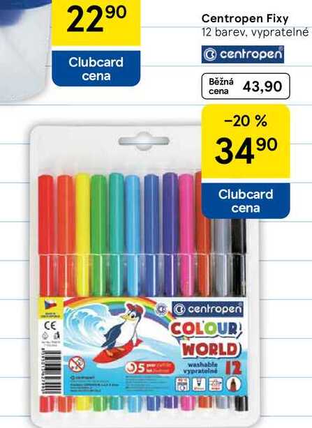 Centropen Fixy, 12 barev, vypratelné  