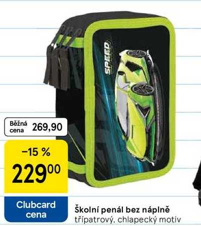 Školní penál bez náplně třípatrový, chlapecký motiv 